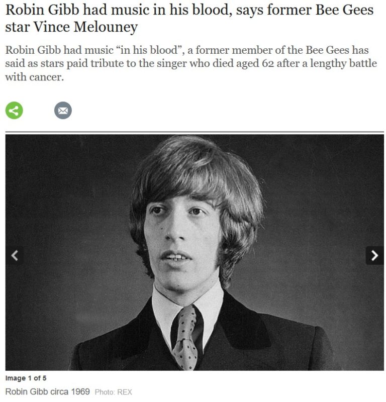 12年5月 ヴィンス メローニーは語る ロビン ギブは生まれながらのミュージシャンだった Bee Gees Days